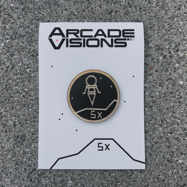 Lunar Lander Premium Pin :: ARCADE VISIONS Series :: Card Front :: Robots And Rocketships